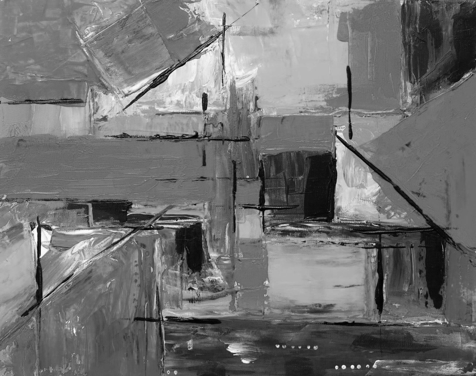 The painting in black and white, before colour