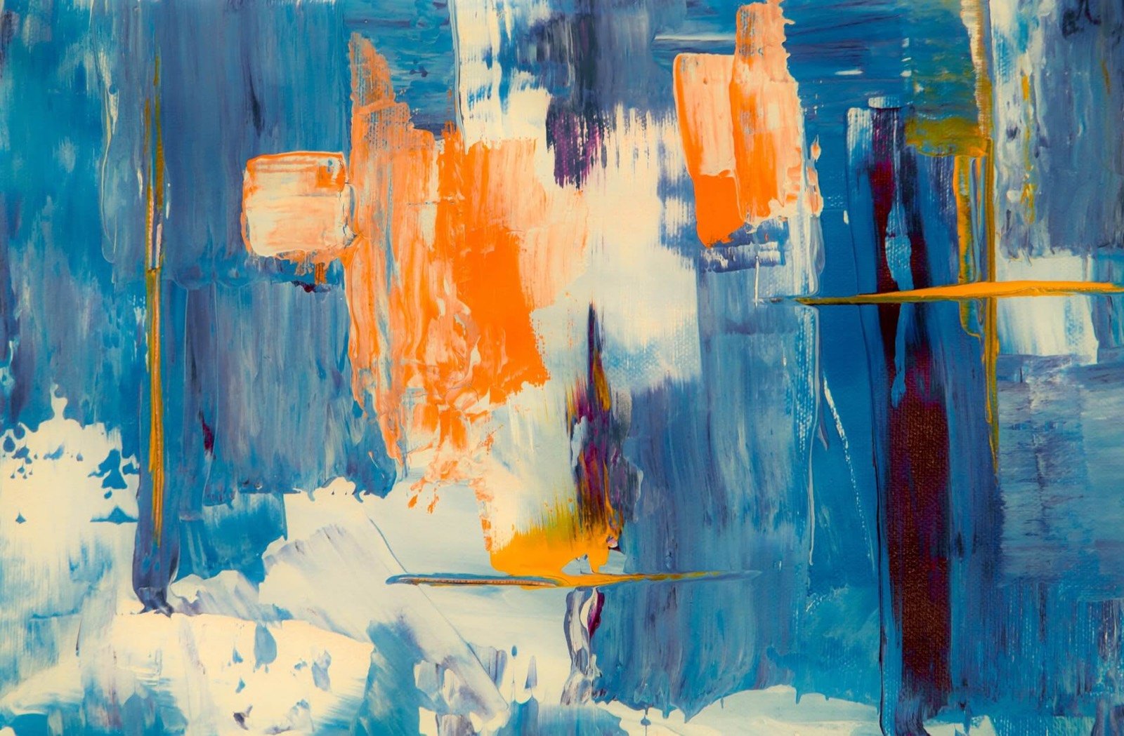 Abstract painting in blue, white and orange