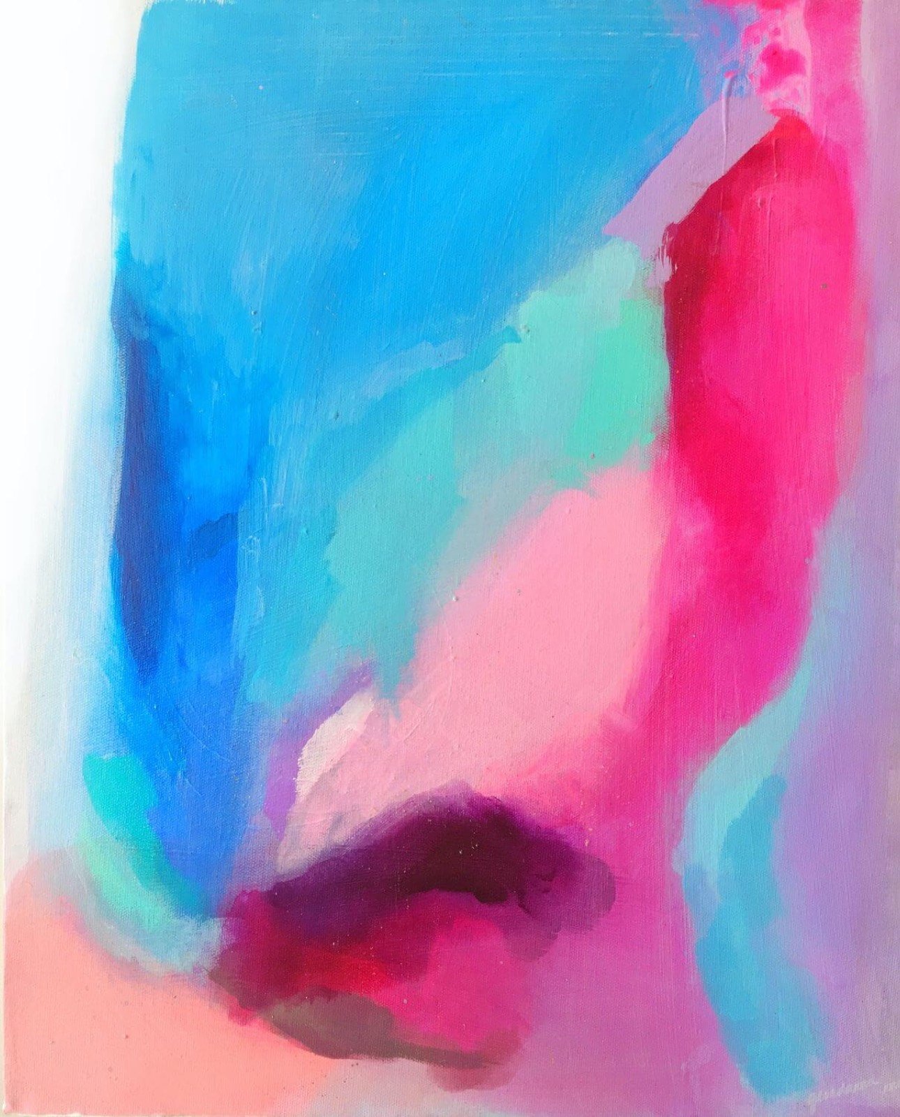 Soft abstract painting in pink, blue and white